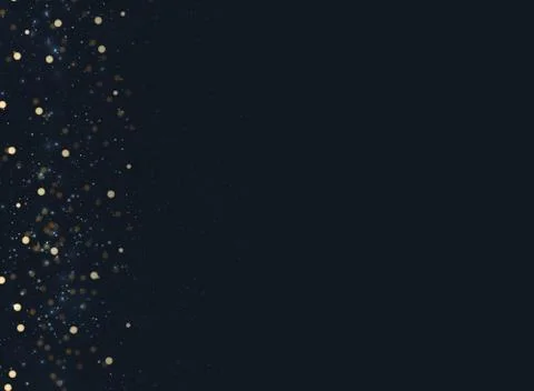 Abstract navy blue blurred background with bokeh and gold glitter left side. Stock Illustration