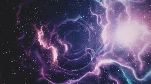 Abstract Nebula Cloudscape in Purple Blue and White with Retro Film Grain Stock Footage 312750469