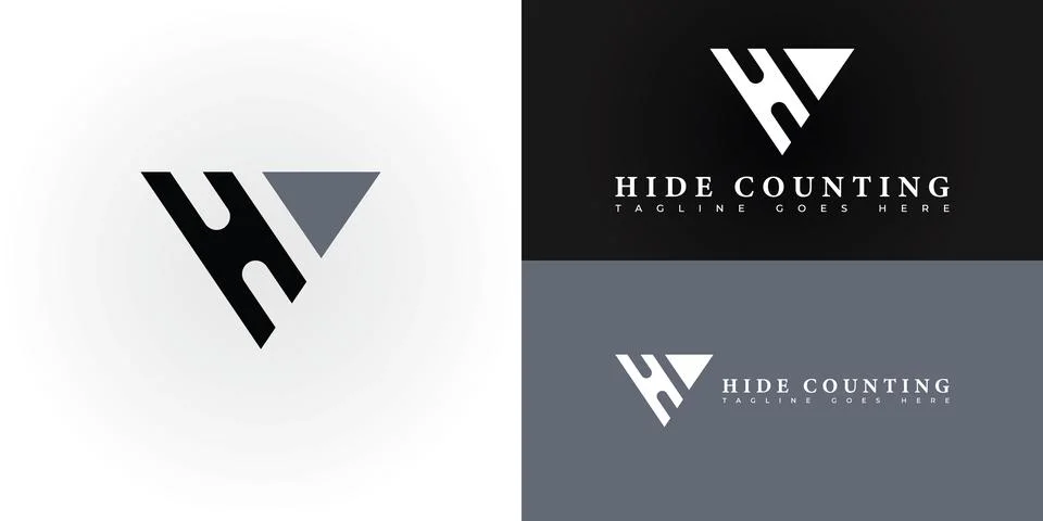 Abstract negative space initial letter HC or CH logo in black color and triangle Stock Illustration