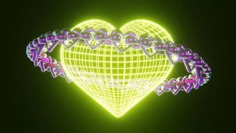 Abstract neon 3D heart chain love disco ball retro groovy background Stock Illustration