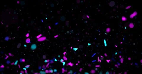 Abstract neon 3d rendered background. Geometrical elements and particles fly  Stock Illustration