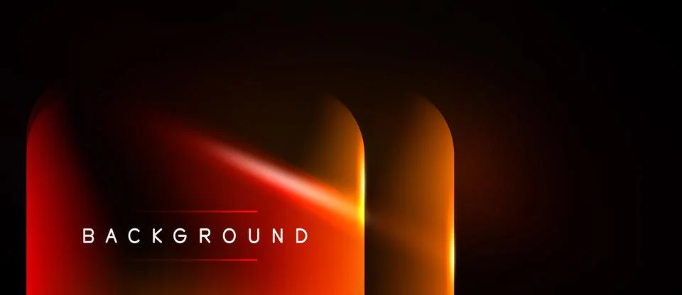 Abstract neon arch. Gradient red, orange hues illuminate dark background. Tex 스톡 일러스트