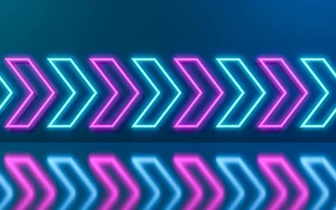 Abstract neon arrow move forward design background. 3D illustration. Stock Illustration