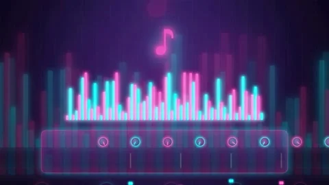 Abstract Neon Audio Visualizer with Glowing Pink and Blue Digital Equalizer Stock Footage 343862485
