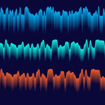 Abstract Neon Audio Waveform Background with Glowing Sound Waves on Dark Blu 库存插图