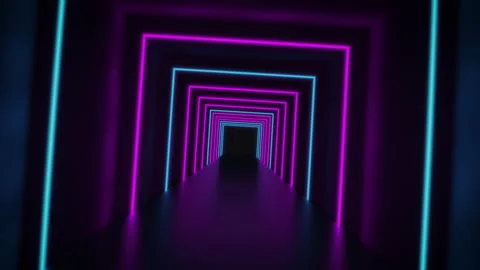 Abstract neon background, flight forward through corridor, appearing glowing Stock Footage 141505910