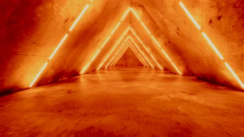 Abstract neon background, flight forward through triangular corridor Stock Footage 146718954