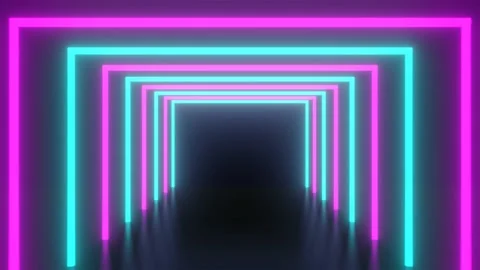 Abstract neon background, flight forward through square corridor, appearing glow Stock Footage 147925141