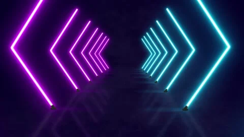 Abstract neon background flight forward through arrows corridor Stock Footage 233656974