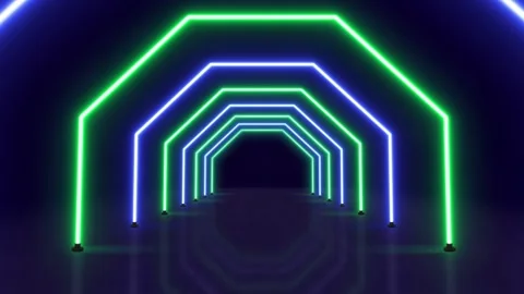 Abstract neon background flight forward through hexagon corridor Stock Footage 233656989
