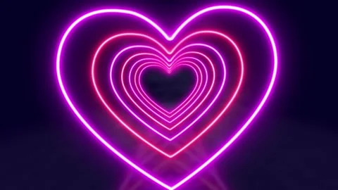 Abstract neon background flight forward through hearth shape corridor Stock Footage 233656990