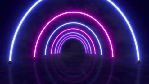 Abstract neon background flight forward through round corridor Stock Footage 233657074