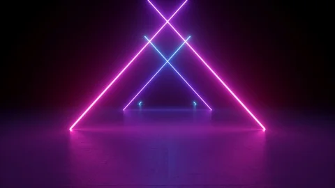 Abstract neon background, flying back through triangular corridor, appearing Video stock 116416431