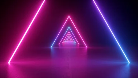 Abstract neon background, flying forward through triangular corridor, tunnel, 動画素材 116416409