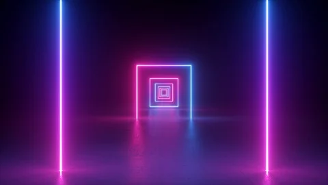 Abstract neon background, flying forward through rectangular corridor, long t Video stock 116416446