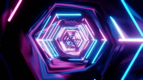 Abstract neon background. Flying through the corridor of hexagons. Stock Footage 113073767