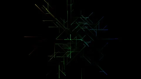 Abstract neon background of glowing geometric lines and laser crosshairs Video stock 334334743