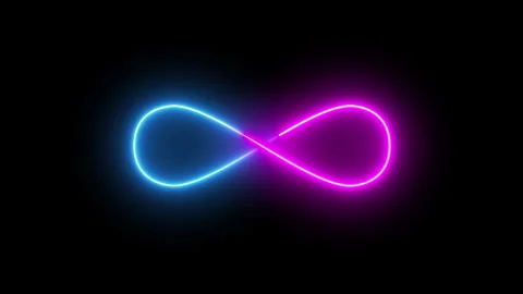 Abstract neon background of neon infinity sign, fast moving blue and pink rays Stock Footage 280226903