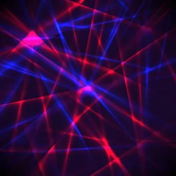 Abstract neon background with red and blue laser beams intersecting on dark.. Stock Illustration