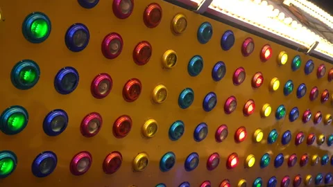 Abstract Neon Bight Multi-Colored Light Bulb. Amusement park. Christmas market Stock Footage 198347911