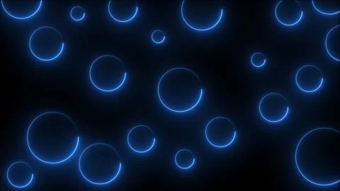 Abstract Neon Blue Circles Floating on Dark Background. Futuristic Glowing .. Vidéo 339784544