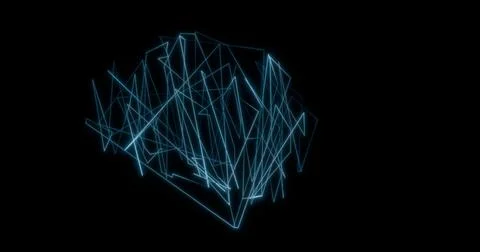 Abstract neon blue digital brain structure formed by geometric lines on a b.. Illustrazione stock