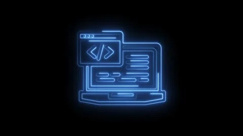 Abstract neon blue glowing code editor interface with programming brackets .. 스톡 동영상 346826127
