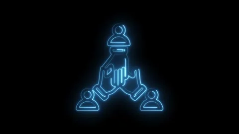 Abstract neon blue glowing icon representing teamwork collaboration and Stock Footage 333962241