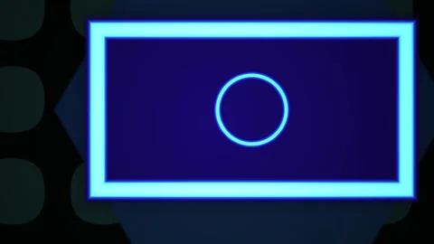 Abstract Neon Blue Glowing Rectangle Frame with Central Circle Motion Graphic Stock Footage 340522739
