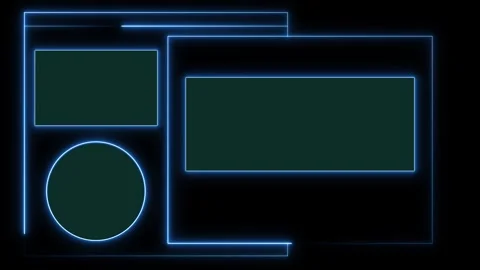 Abstract neon blue glowing UI frames on black background with blank rectang.. Stock Footage 337368127
