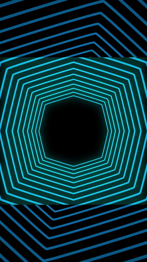Abstract neon blue hexagonal tunnel motion graphic on black backdrop Vídeos de archivo 337085223