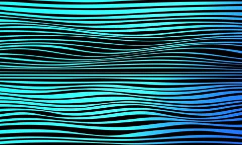 Abstract neon blue horizontal wavy lines background. flow motion. 스톡 일러스트