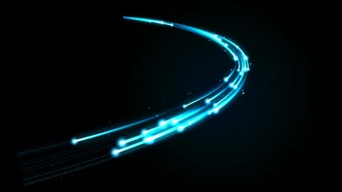 Abstract neon blue light trails flowing in dark space background Video stock 345181385