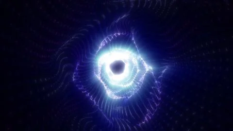 Abstract neon blue light waves forming a glowing circular core with dynamic e Stock Illustration