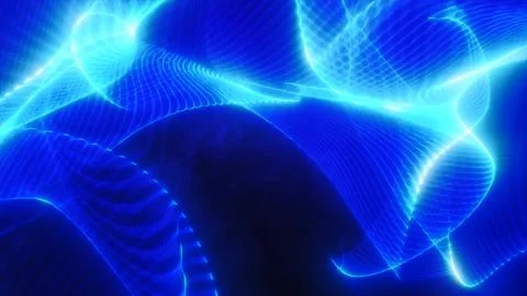 Abstract neon blue light waves on a dark background, creating a dynamic and f Stockillustratie