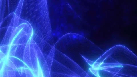 Abstract neon blue light waves on a dark background, creating a dynamic and.. Stock Photos