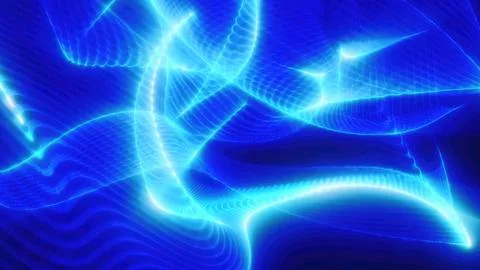 Abstract neon blue light waves on a dark background, creating a dynamic and.. Foto stock