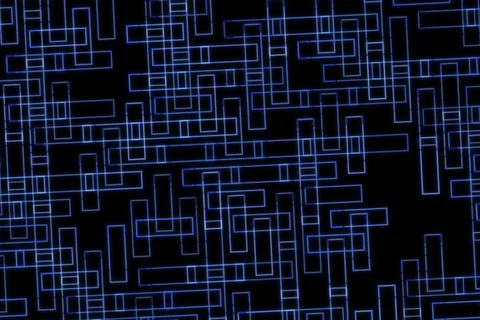 Abstract neon blue lines and rectangles on black background Stock Illustration