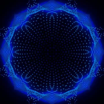 Abstract Neon Blue Matrix Dot Mandala with Radial Symmetry イラスト素材