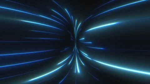 Abstract Neon Blue Speed Lines Wormhole Tunnel Background イラスト素材
