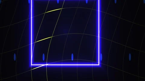 Abstract Neon Blue Square Frame with Dynamic Digital Grid Background. Stock Footage 341800772