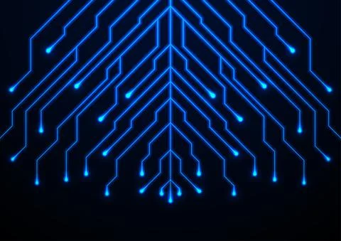Abstract neon blue tech circuit board lines background Illustrazione stock