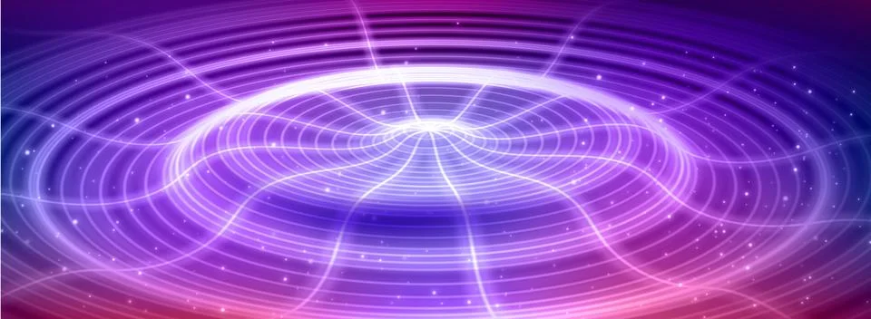 Abstract neon blue tech ripple circles on dark bg Stock Illustration