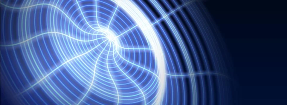 Abstract neon blue tech ripple circles on dark bg Stock Illustration