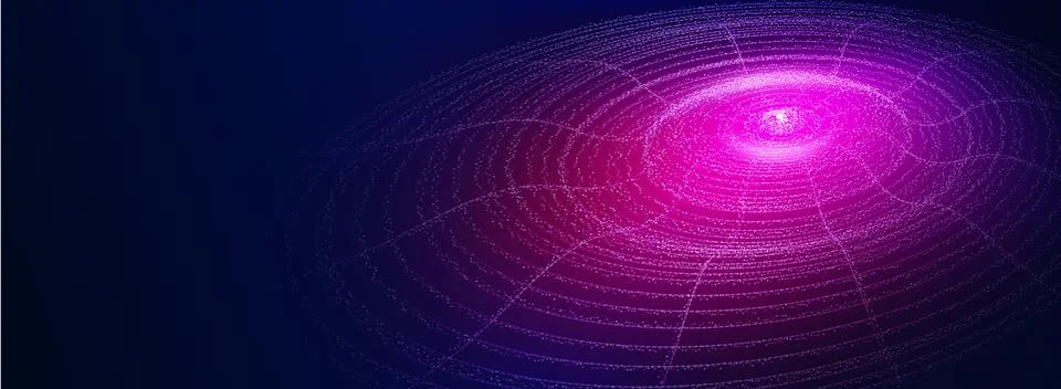 Abstract neon blue tech ripple circles on dark bg Stock Illustration
