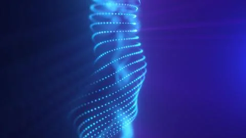 Abstract neon blue waveform moving in a dark violet space, resembling a dig.. Stock Illustration
