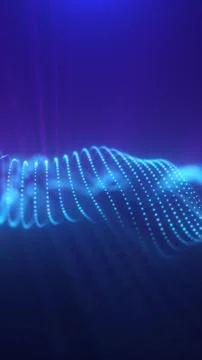 Abstract neon blue waveform moving in a dark violet space, resembling a digit Stock Illustration