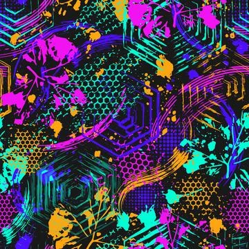 Abstract neon bright pattern with splattered paint Stock Illustration