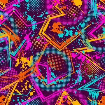 Abstract neon bright pattern with splattered paint Illustrazione stock