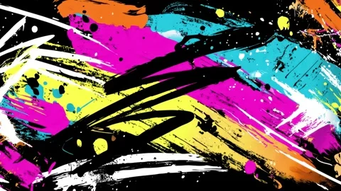 Abstract Neon Brush Background With Black Slashes on Colorful Paint Stock Footage 315539341